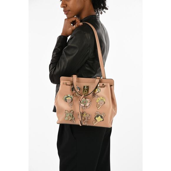 Valentino Joylock Black Leather Floral Applique Rockstud Satchel Shoulder Bag - Picture 16 of 16